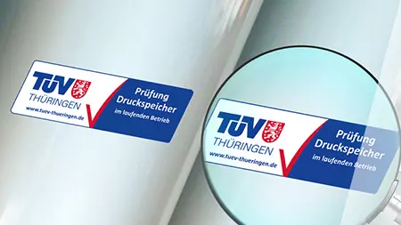 Prüfsiegel Druckspeicherprüfung TÜV Thüringen an Druckflaschen