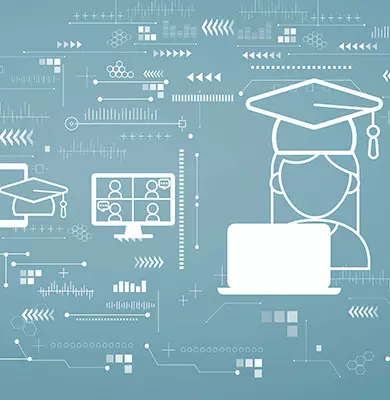 stilisierte Grafik mit Computern zum Thema Bildung